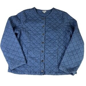 Quilted Denim Jacket Blue Button Front Long Sleeve Tanzara casual Size L